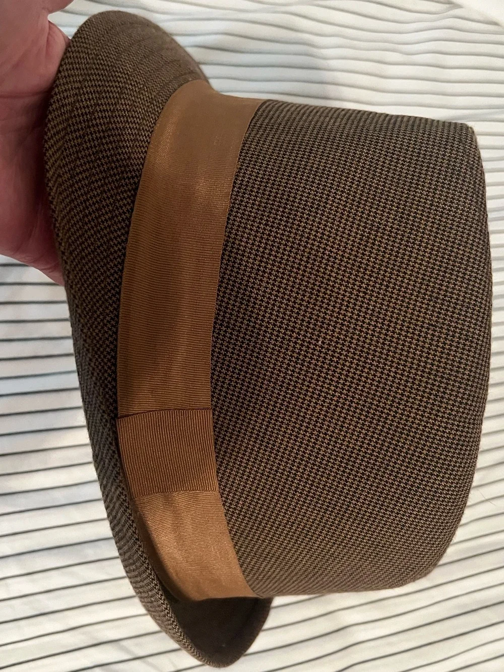 BDG Urban Outfitters Y2K Houndstooth Fedora Hat With Brown Grosgrain Band